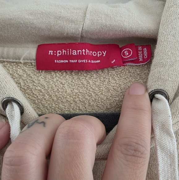 PHILANTHROPY Tan‎ Striped Pullover Sweatshirt Hoodie Long Sleeve Sz Small - Picture 5 of 7